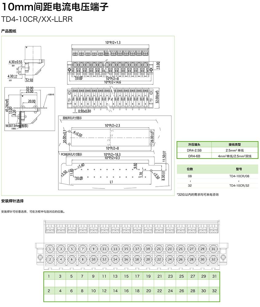 10mm間距電流電壓端子TD4-10CR/XX-LLRR(圖1)